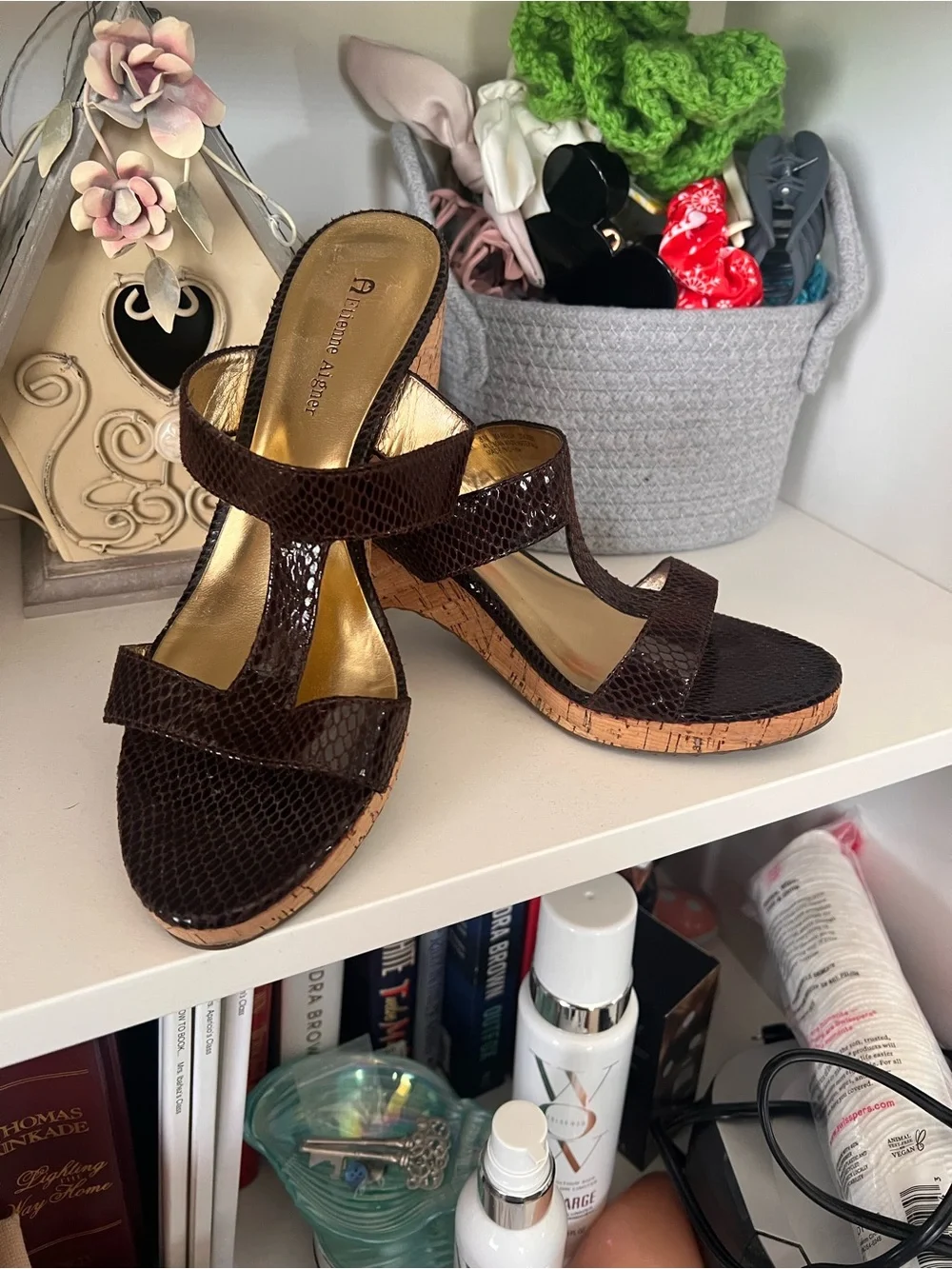 Adrienne Vittadini Dark Brown Cork Wedge Sandals